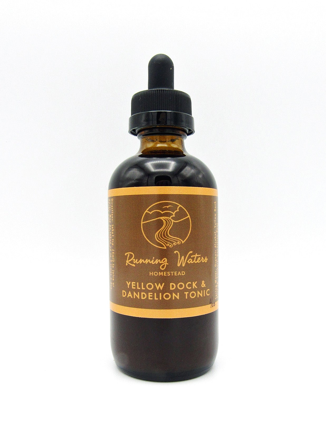 A bottle of Yellow Dock and Dandelion Tonic labeled as Organic Wild-Crafted with a volume of 4oz.