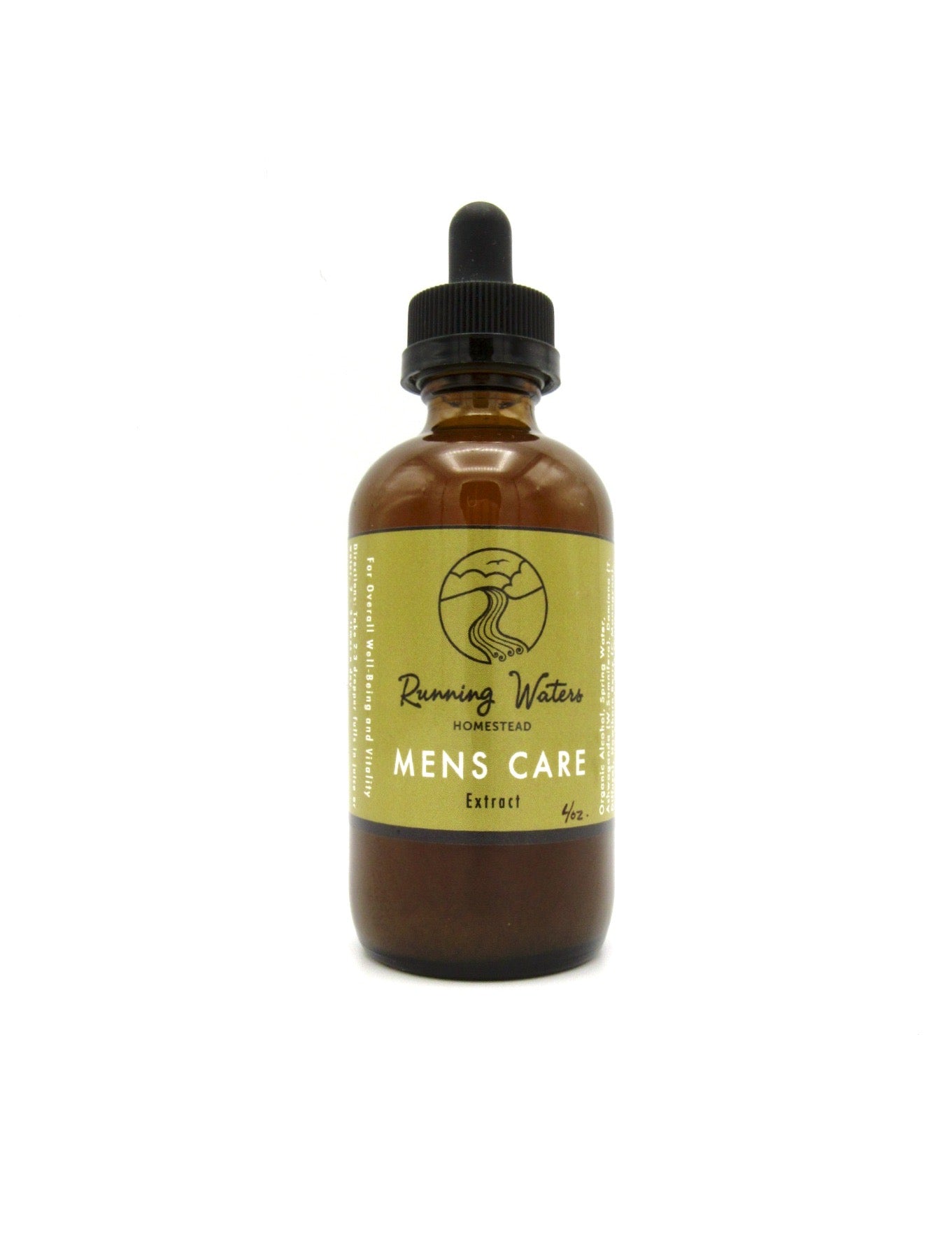 A bottle of Mens Care Extract with a dropper, labeled as a tonic for men with various health benefits.