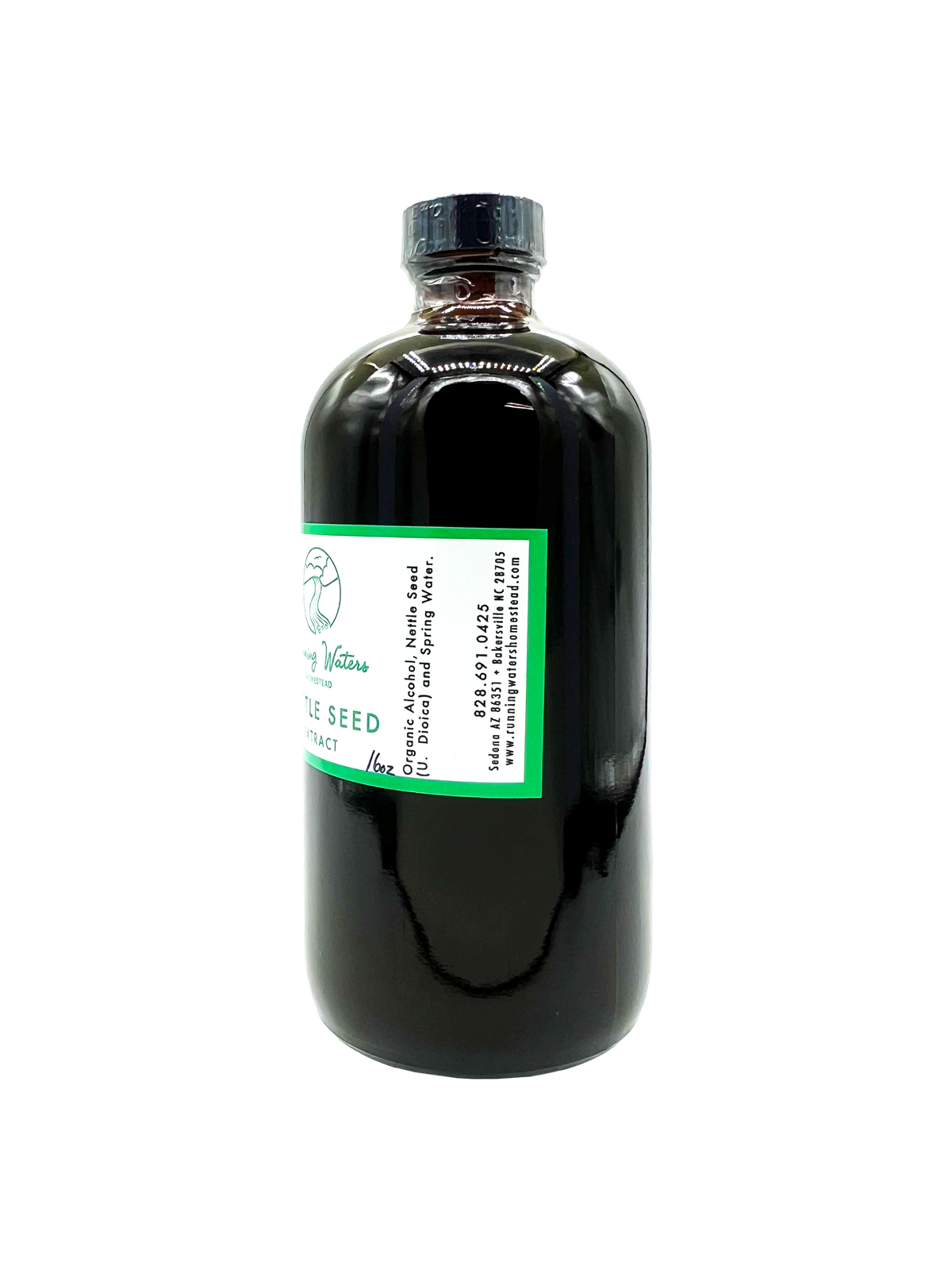 A dark glass bottle of Wild Mountain Root's Organic Ashwagandha Root Extract with a white and green label, set against a plain white background.