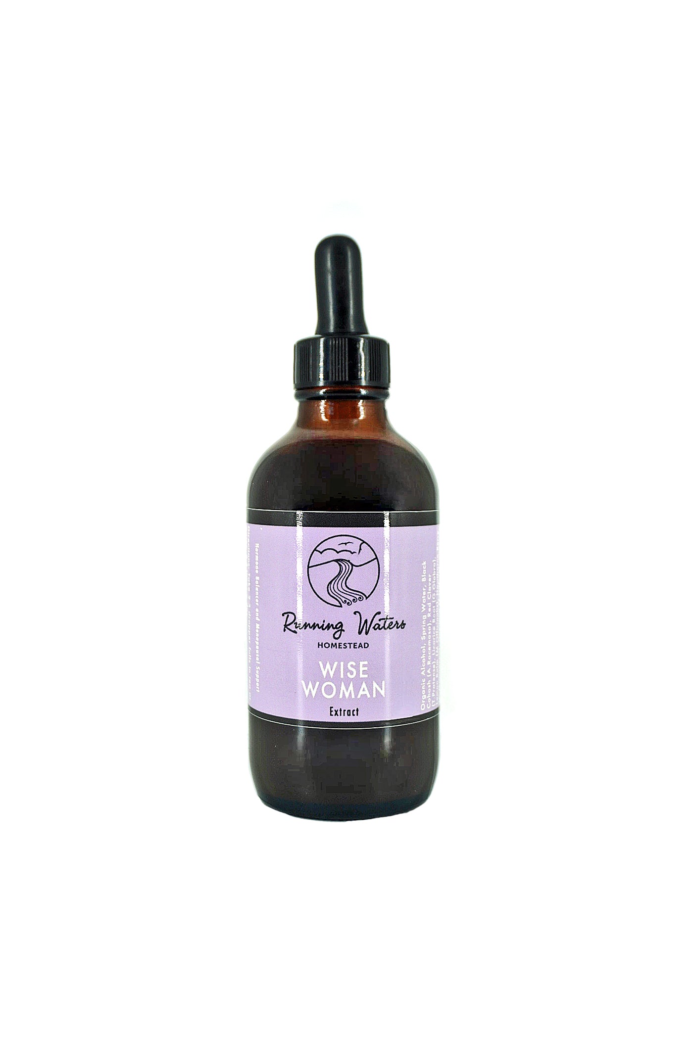 Bottle with a purple label on a white background